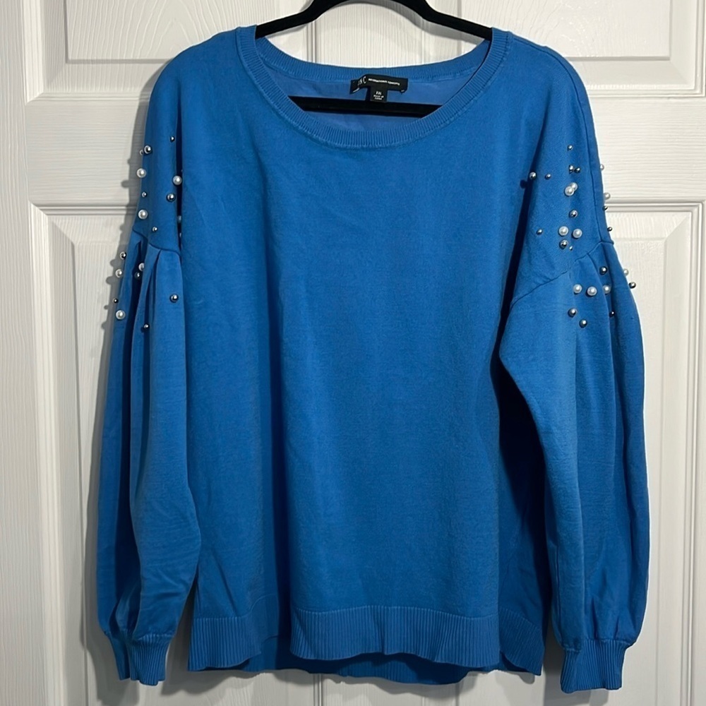 INC Women's Embellished Balloon-Sleeve Sweater - Blue - Size XXL